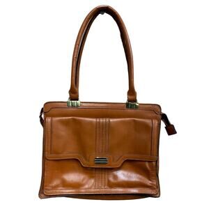 Vintage Bermans Made in Korea Faux Leather Cognac Brown Handbag Satchel Purse